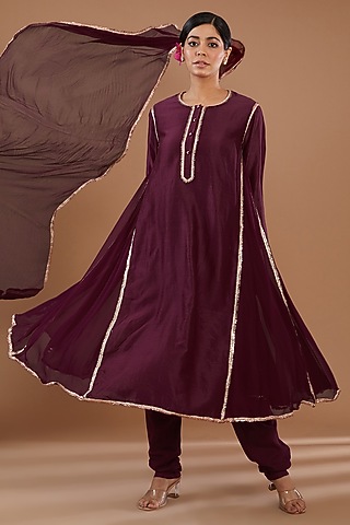 Wine Georgette Gota Anarkali Set by Peenacolada