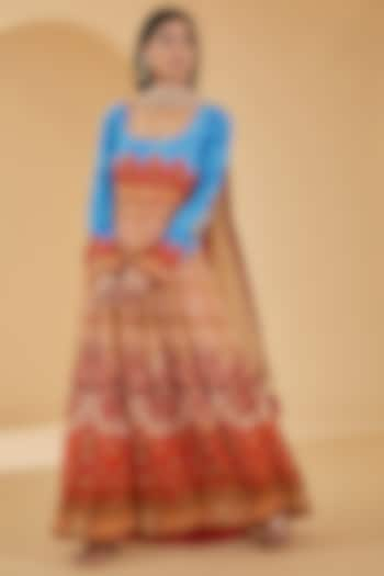 Multi-Colored Pure Crepe Digital Printed & Swarovski Embellished Anarkali Set by Peenacolada at Pernia's Pop Up Shop