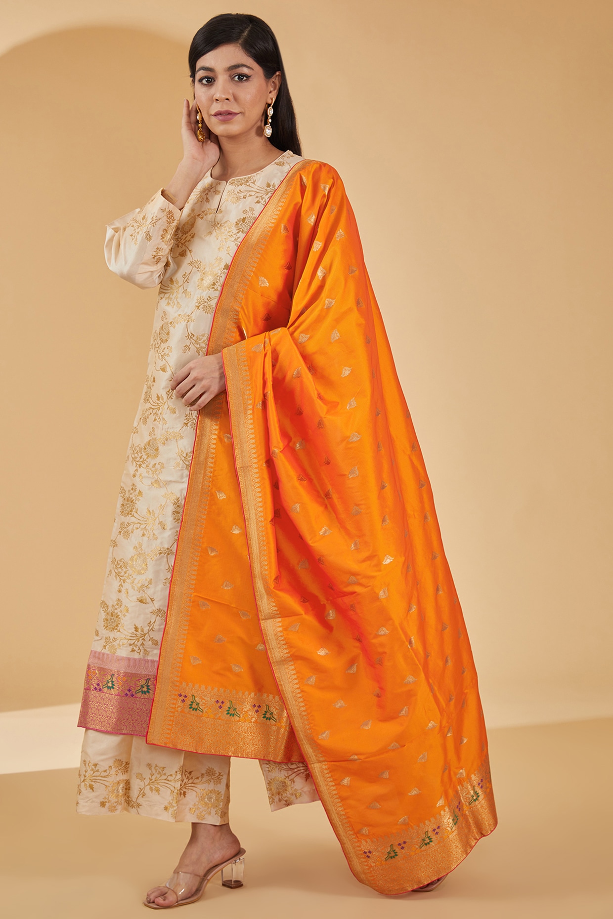 Elina fashion Indian Kurti for Womens With Palazzo & Dupatta | Ethnic Art  Silk Readymade Kurtis Stitched Kurta For Women Beige at Amazon Women's  Clothing store