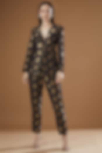 Black Silk Brocade Blazer Set by Peenacolada