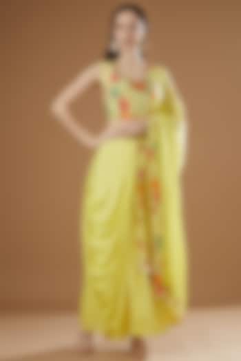 Yellow Silk Draped Skirt Set by Peenacolada