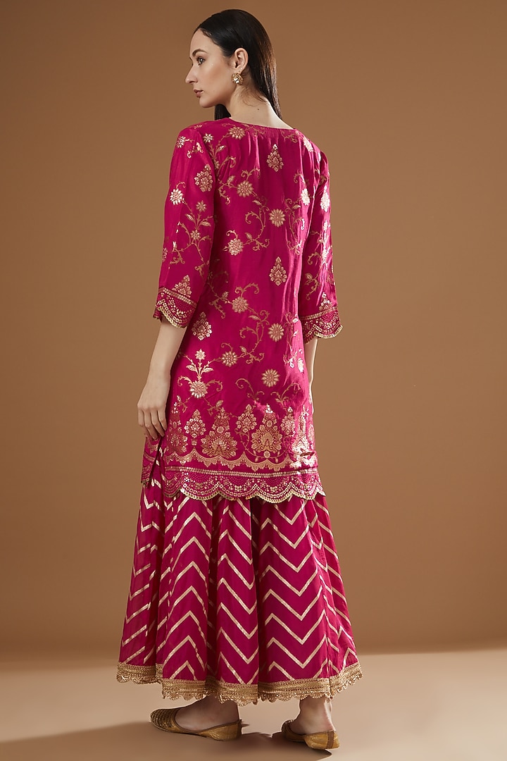 Pink Silk Brocade Embroidered Gharara Set by Peenacolada at Pernia's Pop Up Shop
