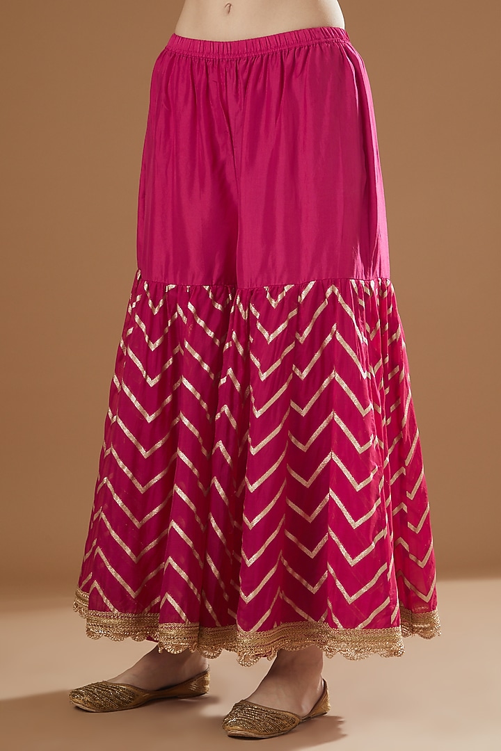 Pink Silk Brocade Embroidered Gharara Set by Peenacolada at Pernia's Pop Up Shop