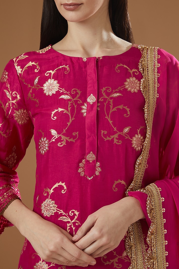 Pink Silk Brocade Embroidered Gharara Set by Peenacolada at Pernia's Pop Up Shop