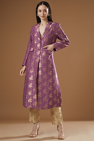 Lilac Silk Brocade Jacket Set by Peenacolada