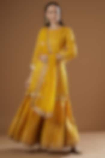 Mustard Banarasi Silk Gharara Set by Peenacolada at Pernia's Pop Up Shop