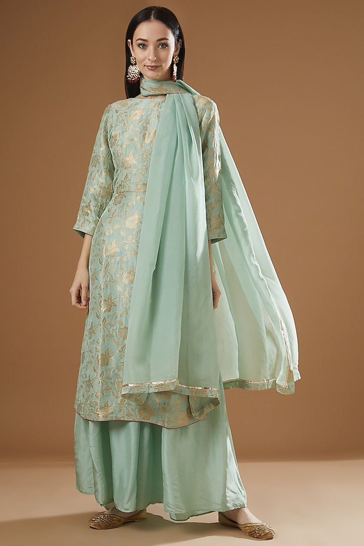 Mint Green Silk Gharara Set by Peenacolada
