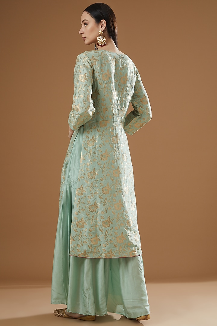 Mint Green Silk Gharara Set by Peenacolada at Pernia's Pop Up Shop