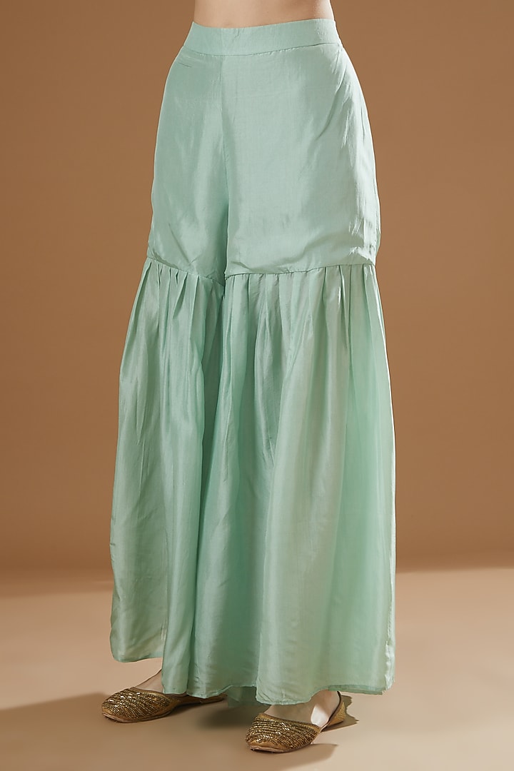 Mint Green Silk Gharara Set by Peenacolada at Pernia's Pop Up Shop