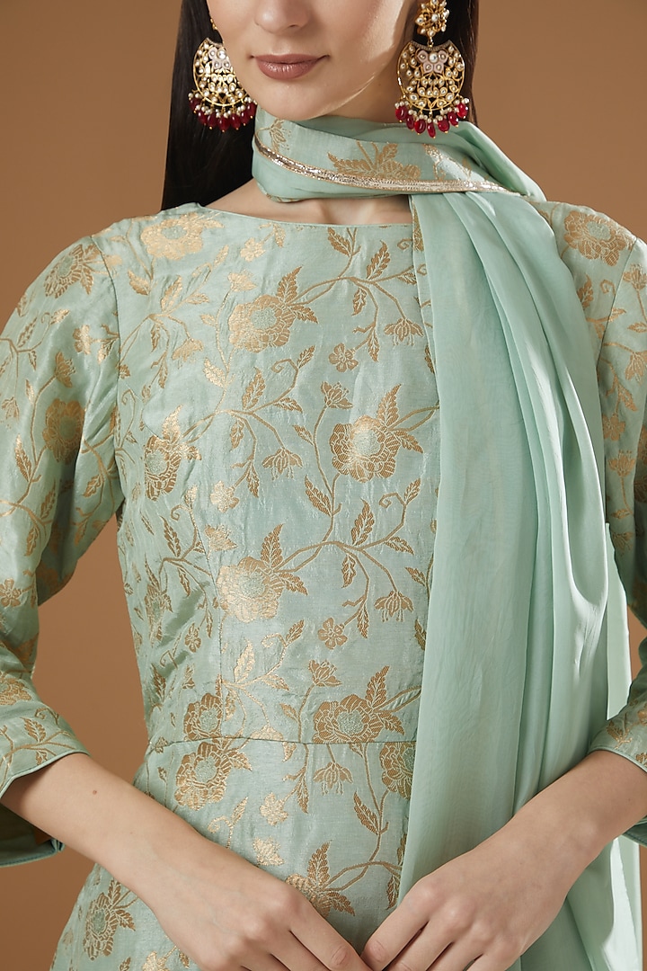 Mint Green Silk Gharara Set by Peenacolada at Pernia's Pop Up Shop