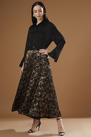 Black Silk Brocade Sharara Set by Peenacolada