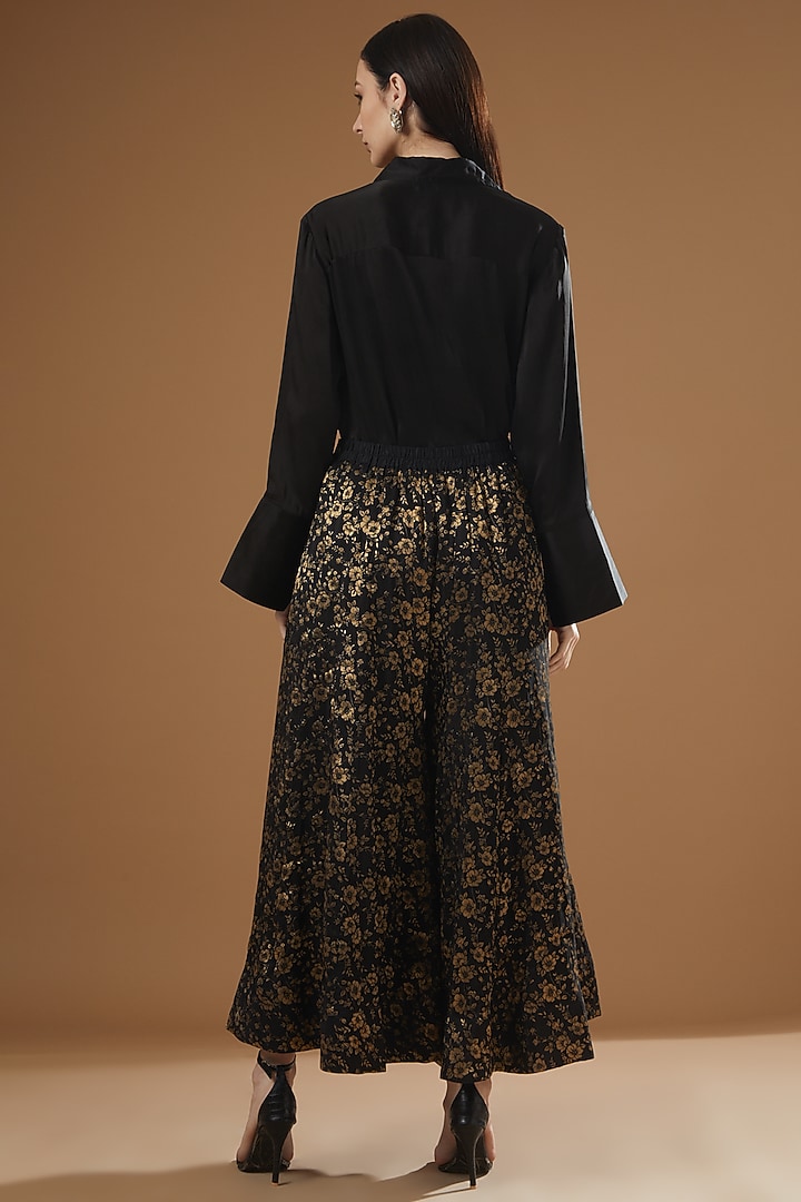 Black Silk Brocade Party Wear Sharara Set by Peenacolada at Pernia's Pop Up Shop