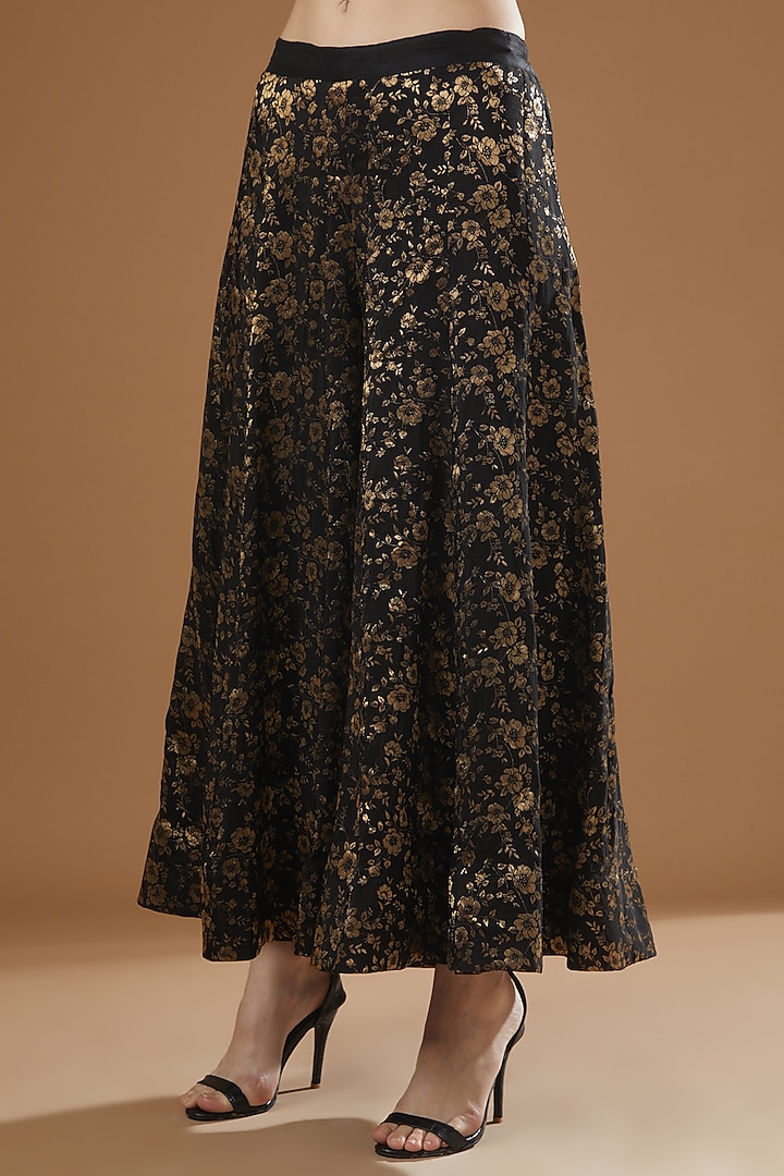 Black Silk Brocade Party Wear Sharara Set by Peenacolada at Pernia's Pop Up Shop