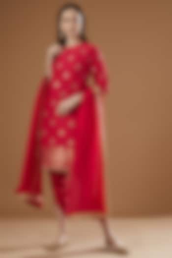 Red Silk Dhoti Set by Peenacolada