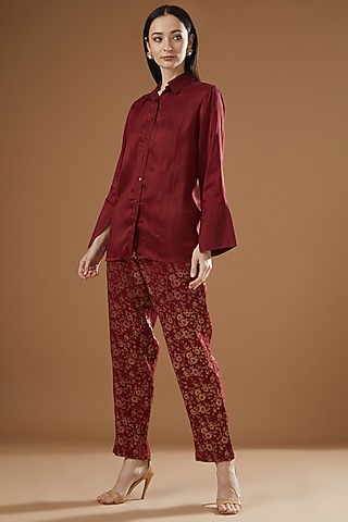 Maroon Silk Co-Ord Set by Peenacolada