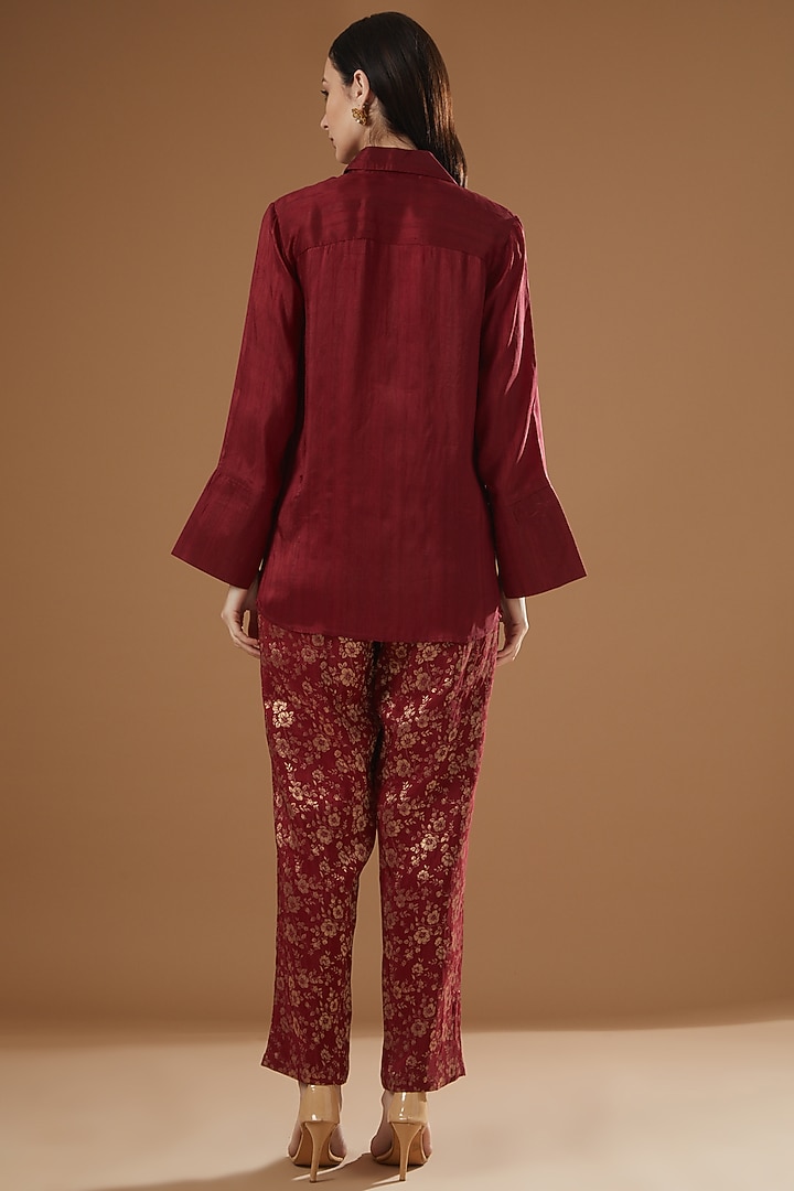 Maroon Silk Co-Ord Set by Peenacolada at Pernia's Pop Up Shop