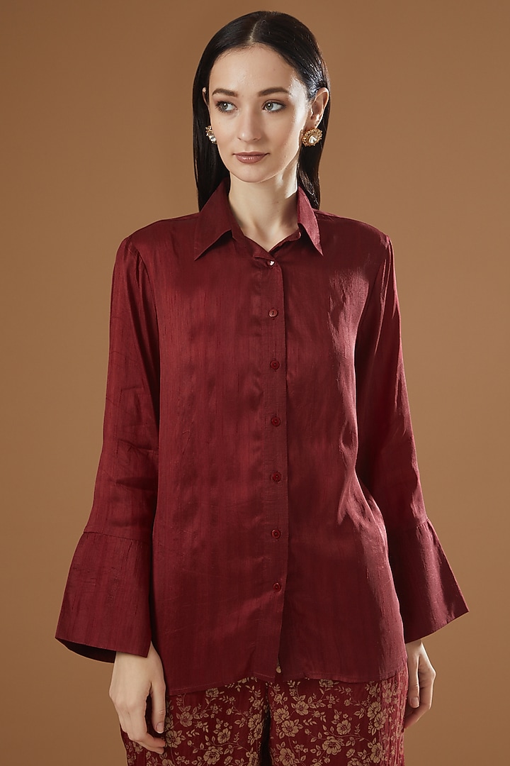 Maroon Silk Co-Ord Set by Peenacolada at Pernia's Pop Up Shop