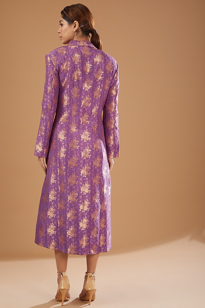 Lilac Woven Silk Brocade Trench Coat by Peenacolada at Pernia's Pop Up Shop