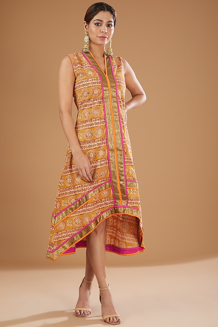 Beige Cotton Printed Asymmetric Dress by Peenacolada at Pernia's Pop Up Shop