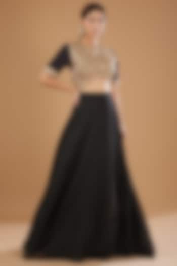 Black Chanderi Flared Skirt Set by Peenacolada
