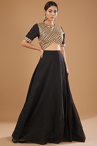 Black Chanderi Flared Skirt Set by Peenacolada
