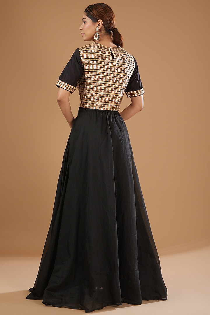 Black Chanderi Flared Skirt Set by Peenacolada at Pernia's Pop Up Shop