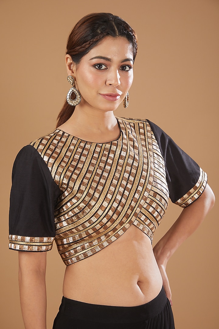 Black Chanderi Flared Skirt Set by Peenacolada at Pernia's Pop Up Shop