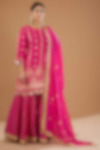 Pink Silk Brocade Gharara Set by Peenacolada