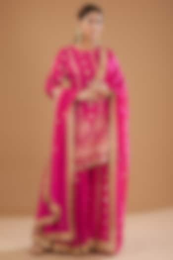 Pink Silk Brocade Gharara Set by Peenacolada
