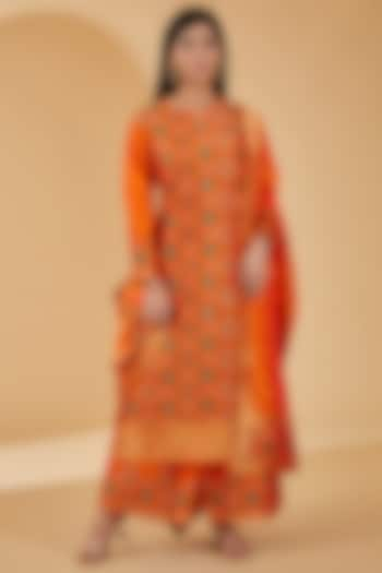 Orange Woven Silk Kurta Set by Peenacolada at Pernia's Pop Up Shop