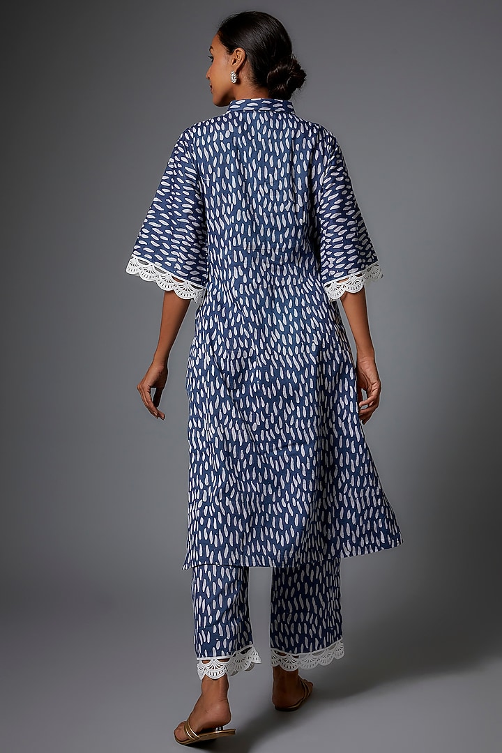 Blue Cotton Printed Kurta Set by Pehnaav at Pernia's Pop Up Shop