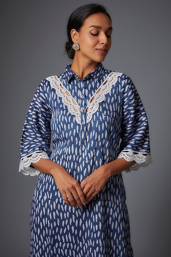 Blue Cotton Printed Kurta Set by Pehnaav at Pernia's Pop Up Shop