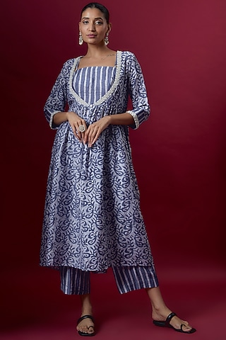 Navy Premium Cotton Kurta Set by Pehnaav