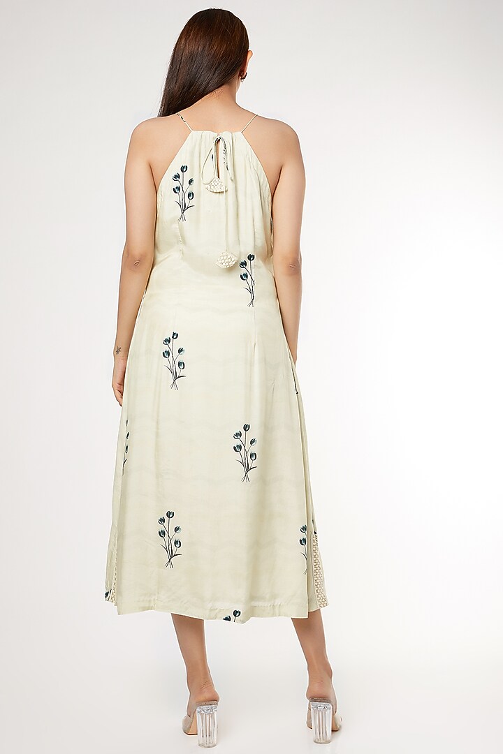 Off White Floral Printed Halter Neck Summer Dress by Pehnaav at Pernia's Pop Up Shop