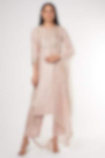 Nude Pink Cotton Satin Kurta Set by Pehnaav at Pernia's Pop Up Shop