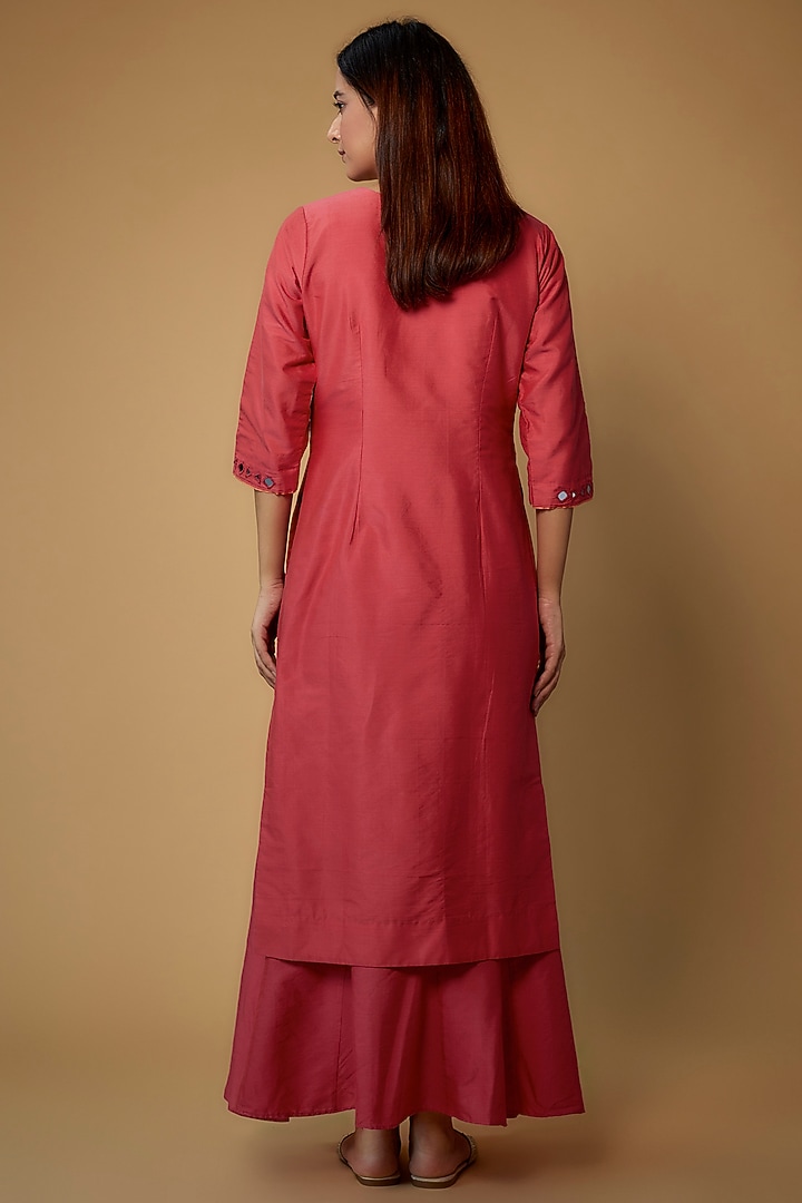 Red Cotton Silk Embroidered Kurta Set by Pehnaav at Pernia's Pop Up Shop