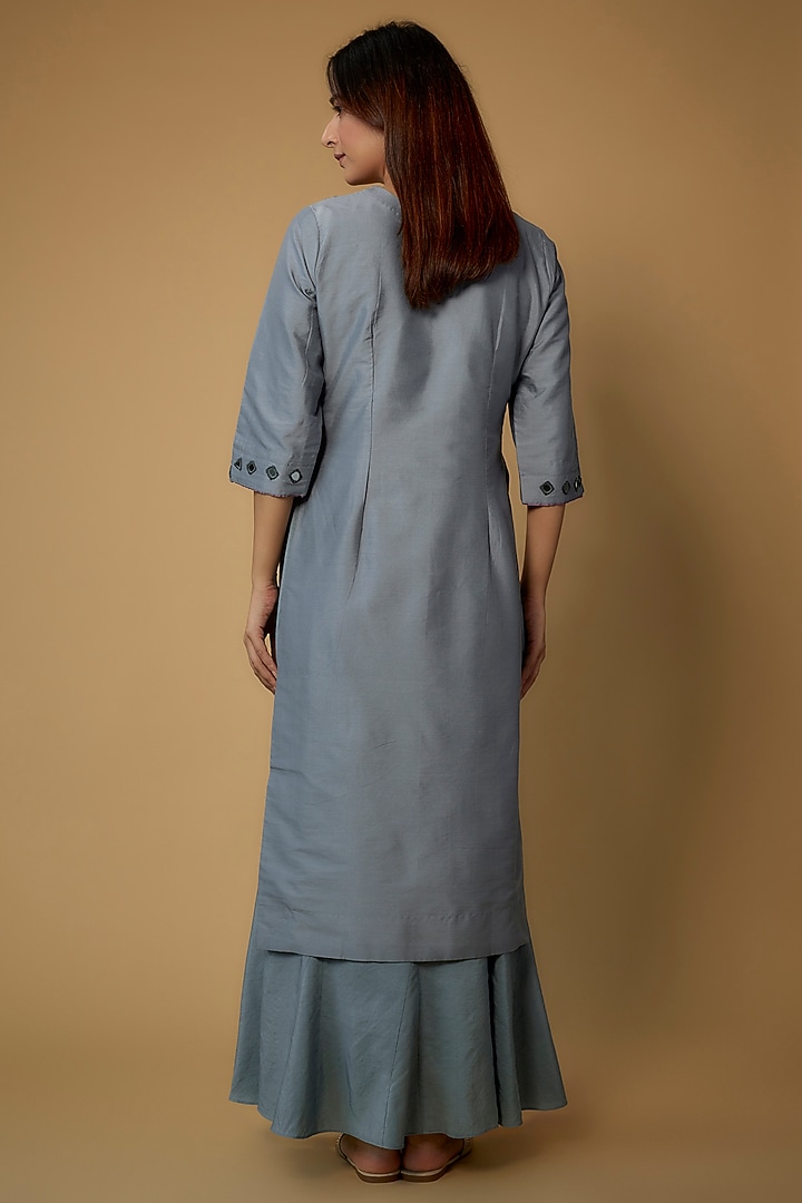 Blue Cotton Silk Embroidered Kurta Set by Pehnaav at Pernia's Pop Up Shop