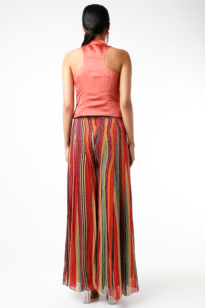 Red Sequins Georgette Palazzo Pant Set by Pehnaav at Pernia's Pop Up Shop