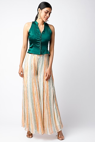 White Sequins Georgette Palazzo Pant Set by Pehnaav