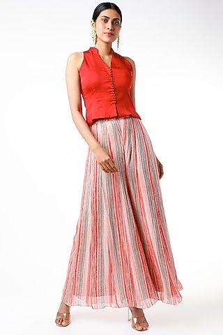 Blush Pink Sequins Georgette Palazzo Pant Set by Pehnaav
