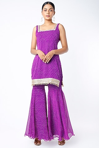 Purple Georgette Sharara Set by Pehnaav