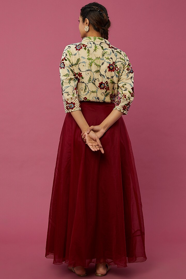 Maroon Organza Skirt Set by Pehnaav at Pernia's Pop Up Shop