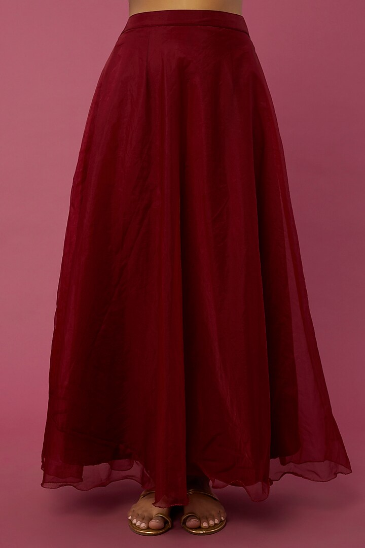 Maroon Organza Skirt Set by Pehnaav at Pernia's Pop Up Shop
