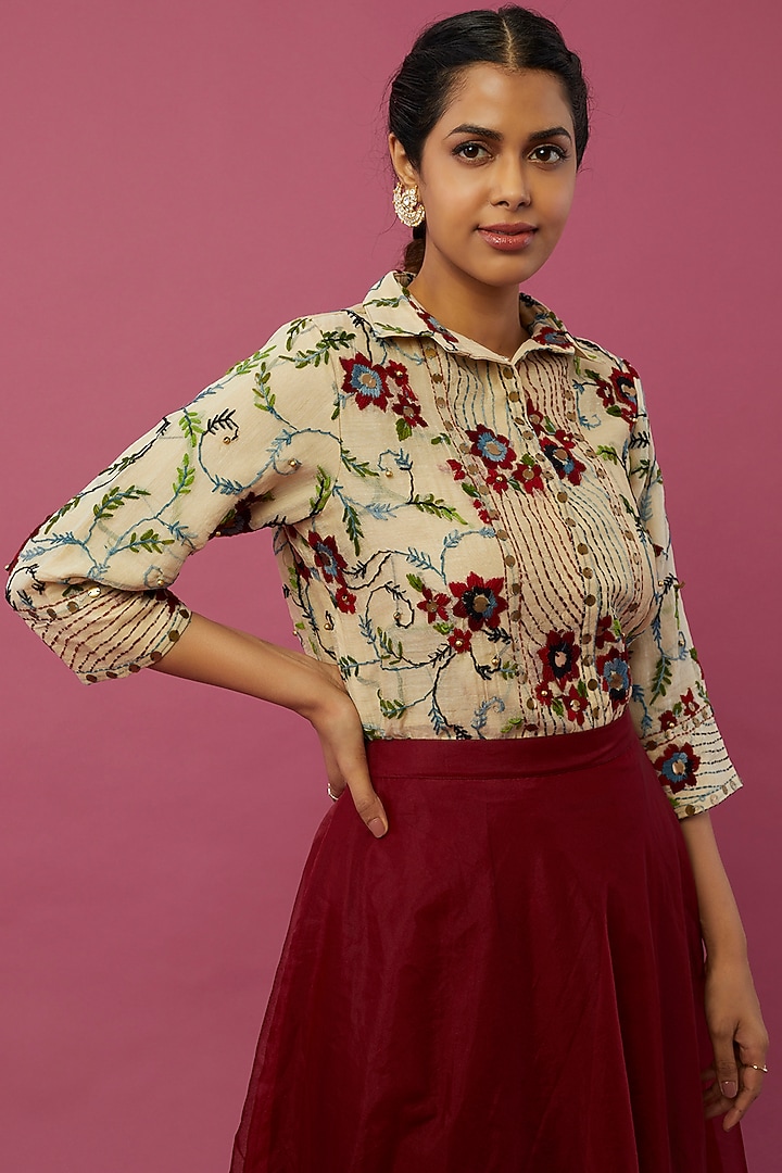 Maroon Organza Skirt Set by Pehnaav at Pernia's Pop Up Shop