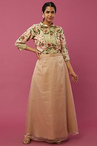 Beige Organza Skirt Set by Pehnaav