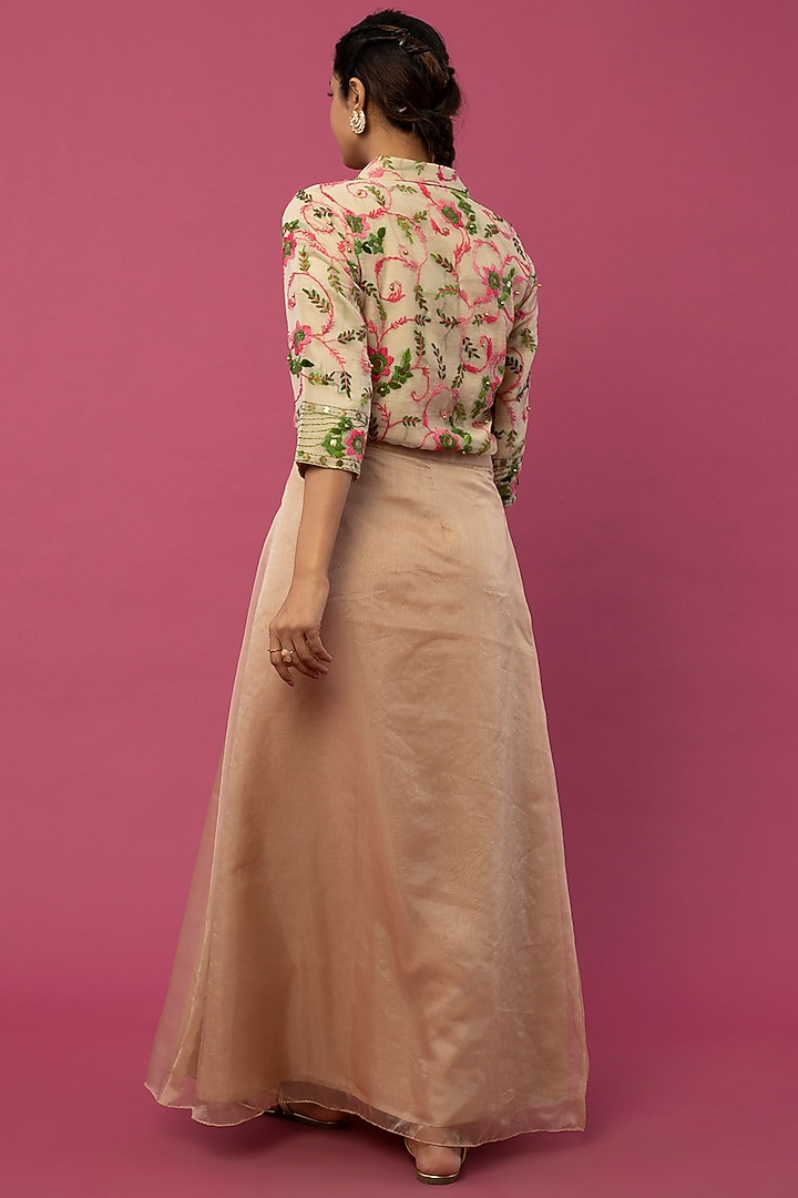 Beige Organza Skirt Set by Pehnaav at Pernia's Pop Up Shop