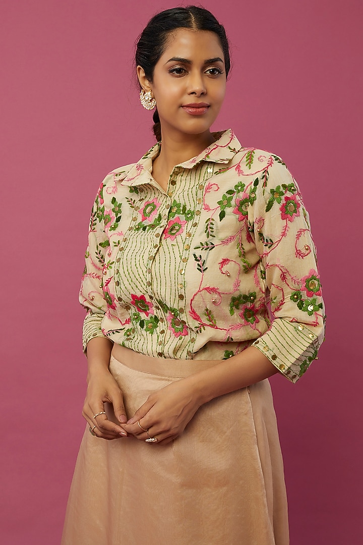 Beige Organza Skirt Set by Pehnaav at Pernia's Pop Up Shop