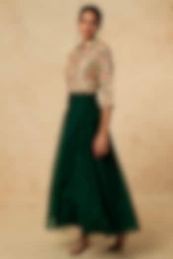 Emerald Green Organza Skirt Set by Pehnaav