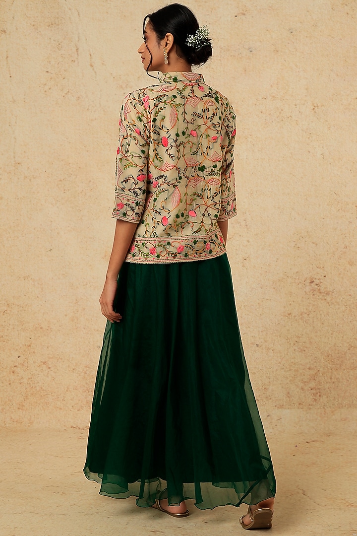 Emerald Green Organza Skirt Set by Pehnaav at Pernia's Pop Up Shop