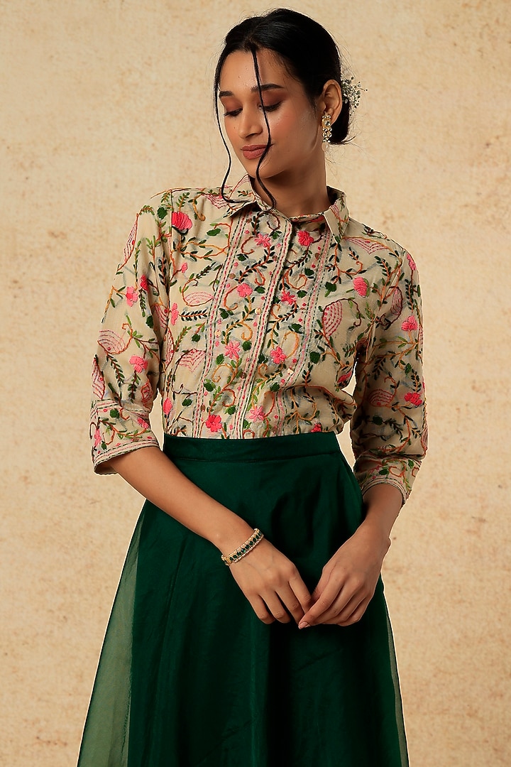 Emerald Green Organza Skirt Set by Pehnaav at Pernia's Pop Up Shop